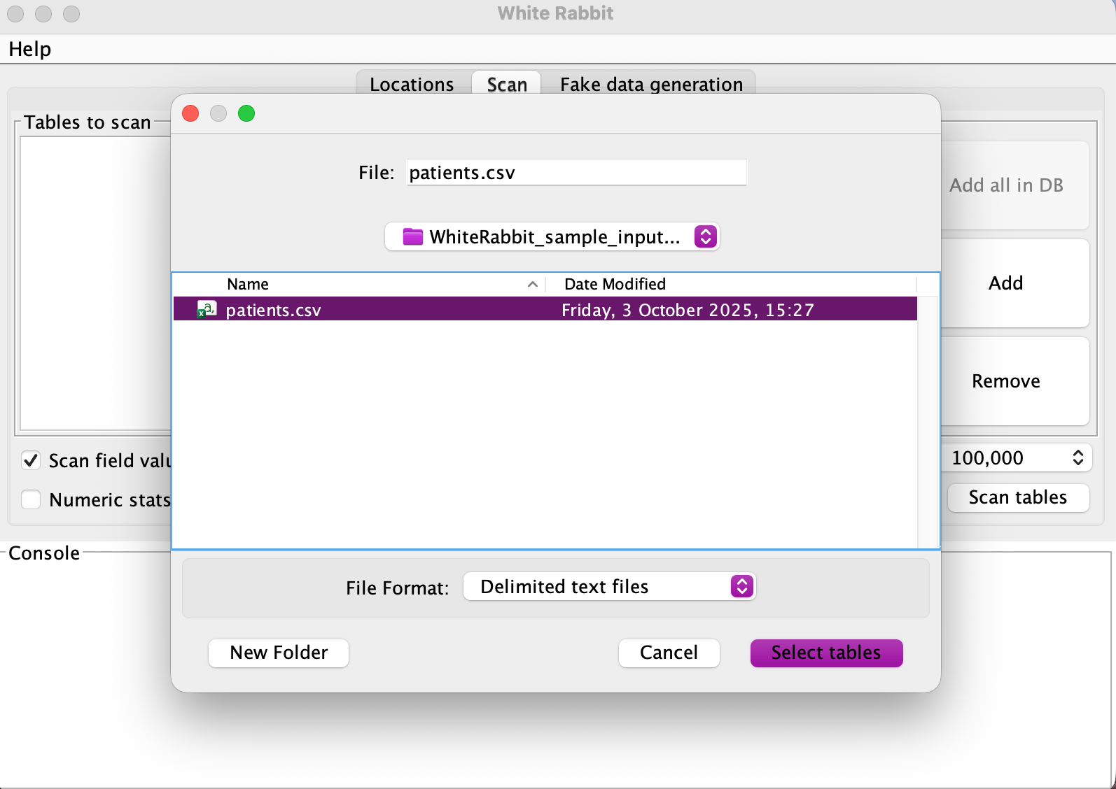 WhiteRabbit File Selection Interface